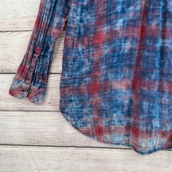 Free People Dip Dye Tunic Shacket Shirt Womens Small Blue Red Purple Button Down - Picture 6 of 13